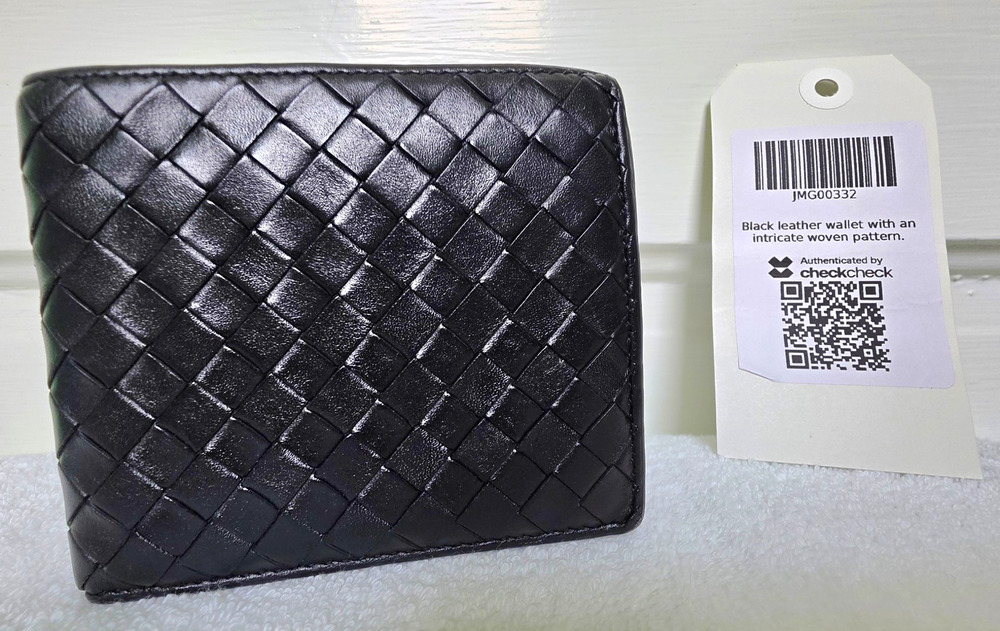 Bottega Veneta Men's Black Woven Bifold Wallet w/Card Slots Made Italy w/COA